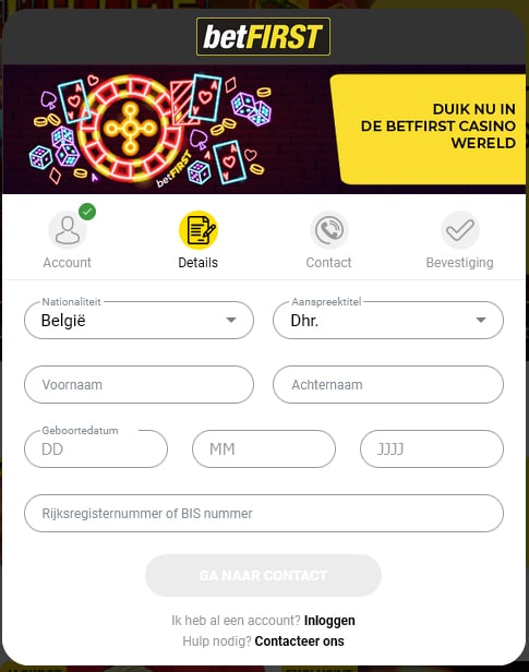 Betfirst account aanmaken